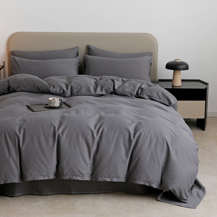 91家纺网 家纺一手货源 找家纺 2025年纯色双拼60支纯棉被套 深灰