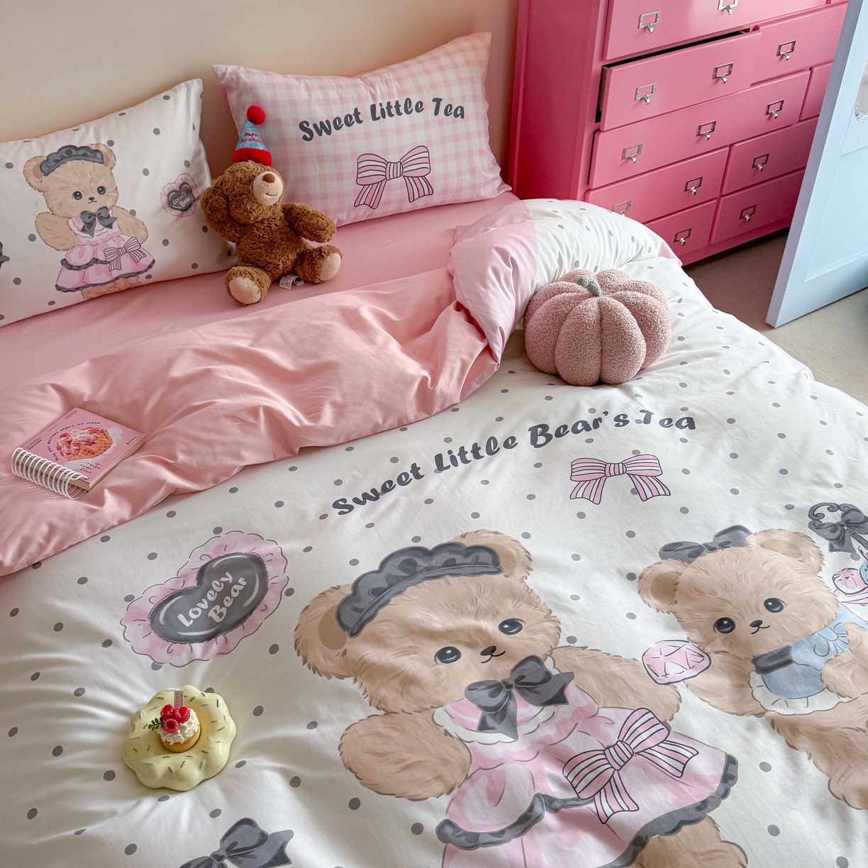 91家纺网 家纺一手货源 找家纺 美乐迪家纺 2025新款大版全棉四件套 茶话熊