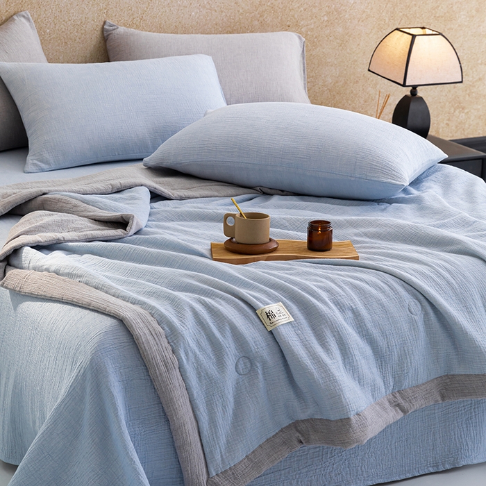 91家纺网 家纺一手货源 找家纺 吾诺 2025 纯色全棉泡泡双层纱夏被大豆夏被子被芯夏被四件套夏凉被空调被 烟灰兰