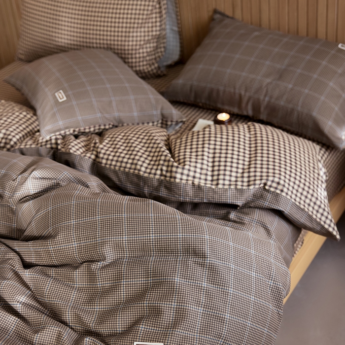 91家纺网 家纺一手货源 找家纺 安莱生活 2025 全棉双层纱苏格兰格纹系列四件套 格林格