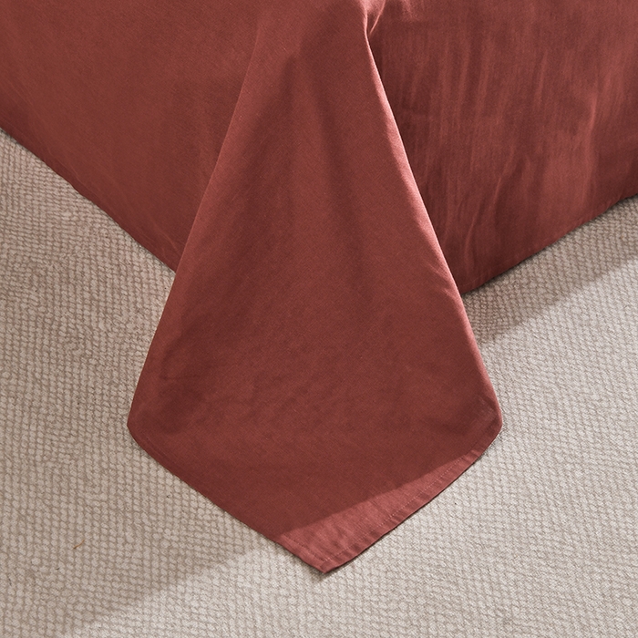 91家纺网 家纺一手货源 找家纺 2025新款A类纯棉双层纱皱皱纱花边四件套（复古风） 花漾-酒红色