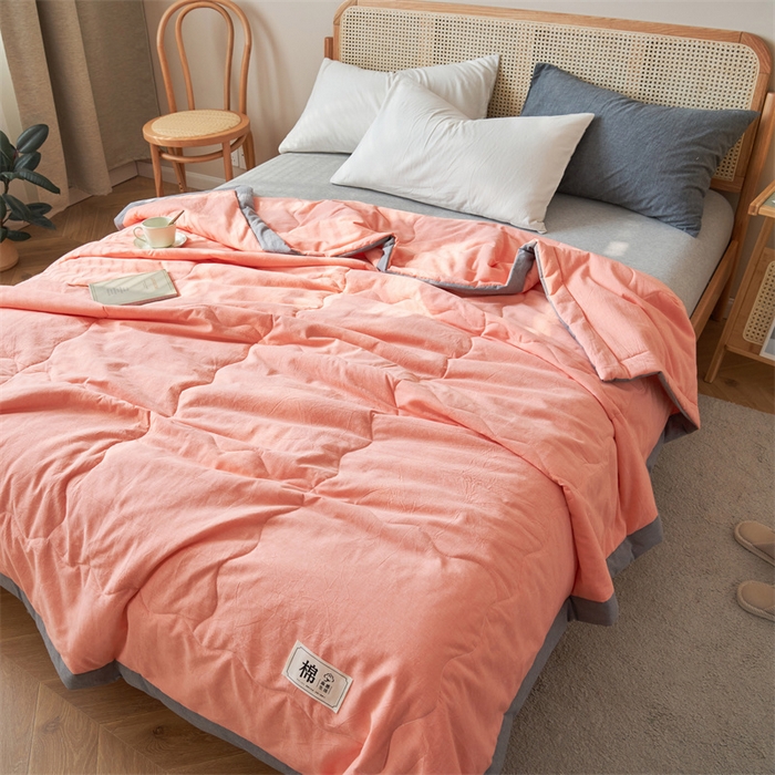 91家纺网 家纺一手货源 找家纺 金鹰 2025新款A类纯棉水洗棉色织棉花夏被全棉空调被夏凉被 活力橙