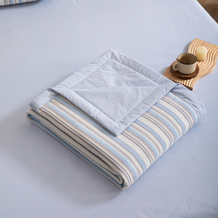 91家纺网 家纺一手货源 找家纺 吾诺 2025 全棉色织水洗棉夏被大豆夏被四件套被子被芯空调被夏凉被 彩条兰