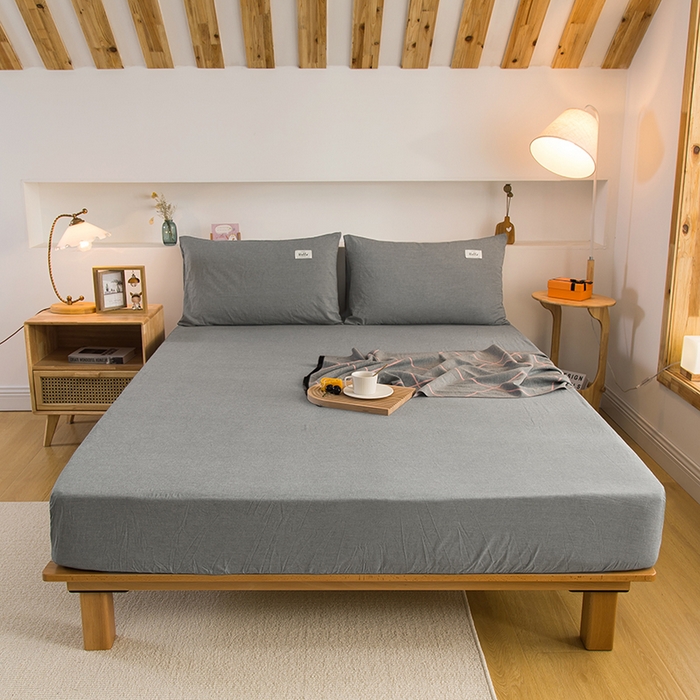 91家纺网 家纺一手货源 找家纺 柠萌家居 2025新款A类全棉色织水洗棉单床笠 冷灰