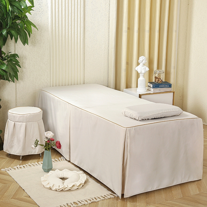 91家纺网 家纺一手货源 找家纺 芙怡 2025春夏新款8023款棉麻绒美 容床罩-花颜系列 花颜-白