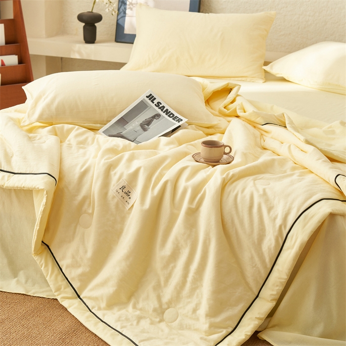 91家纺网 家纺一手货源 找家纺 （总）2025新款新款A类纯棉双层纱大豆夏被四件套全棉空调被