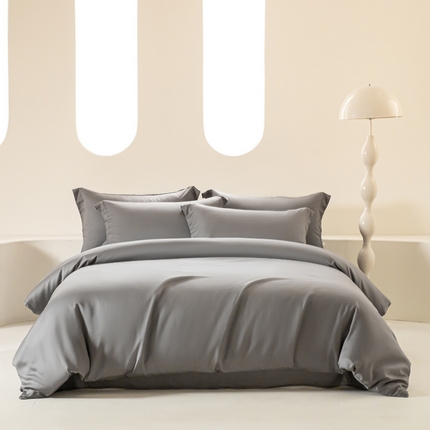 91家纺网 家纺一手货源 找家纺 涵宸家纺 2025新款天丝-天丝棉-纯色四件套-场景2 星夜灰