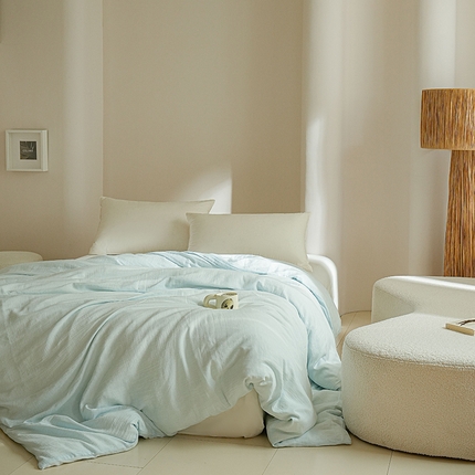 91家纺网 家纺一手货源 找家纺 （总）简纯主义 2025新款全棉有机雾感纱双层皱皱纱系列单被套 