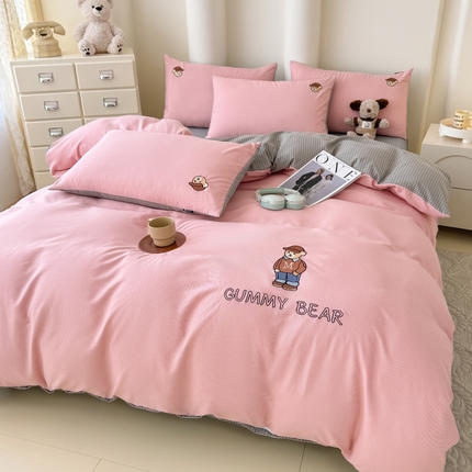 91家纺网 家纺一手货源 找家纺 （总）KA家纺 春夏新款色织水洗棉绣花四件套