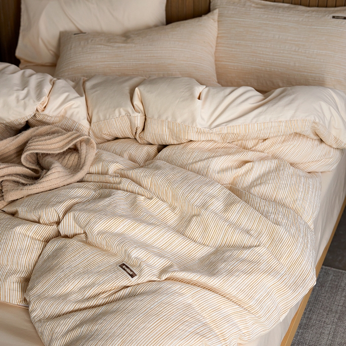 91家纺网 家纺一手货源 找家纺 安莱生活 2025 全棉立体色织提花四件套 摩卡黄