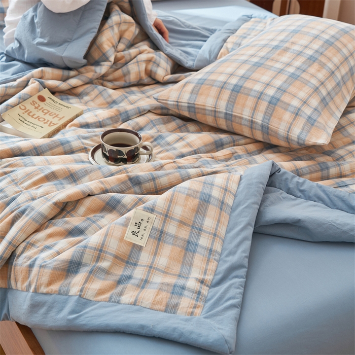 91家纺网 家纺一手货源 找家纺 2025新款A类纯棉水洗棉色织棉花夏被四件套全棉空调被夏凉被 云舒-咖