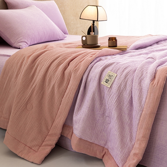 91家纺网 家纺一手货源 找家纺 吾诺 2025 纯色全棉泡泡双层纱夏被大豆夏被子被芯夏被四件套夏凉被空调被 柔幻紫