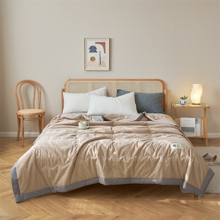 91家纺网 家纺一手货源 找家纺 金鹰 2025新款A类纯棉水洗棉色织棉花夏被全棉空调被夏凉被 卡其