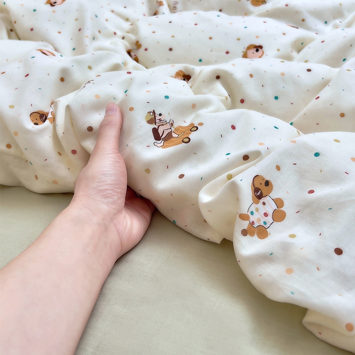 91家纺网 家纺一手货源 找家纺 优品阁  2025新款A类全棉有氧双层纱四件套 彩星汪汪