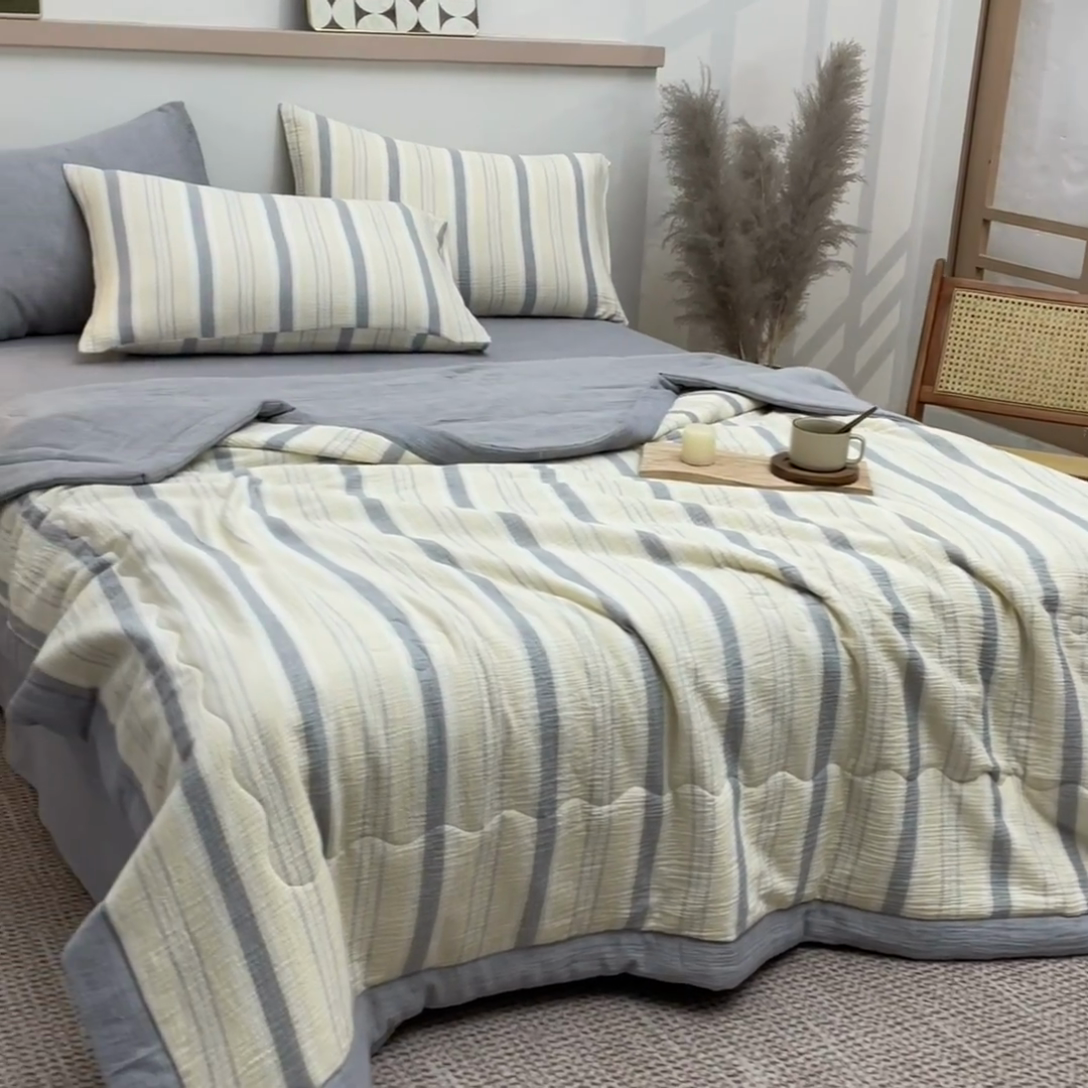 91家纺网 家纺一手货源 找家纺 （总）吾诺 2025 全棉色织泡泡棉双层纱夏被大豆夏被全棉夏被四件套被子被芯