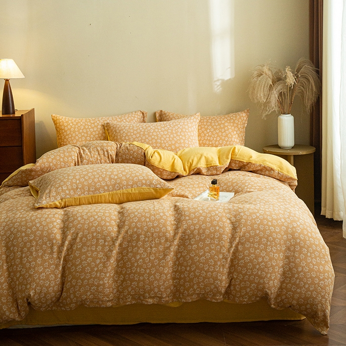 91家纺网 家纺一手货源 找家纺 2025新款A类全棉三层纱四件套 花开