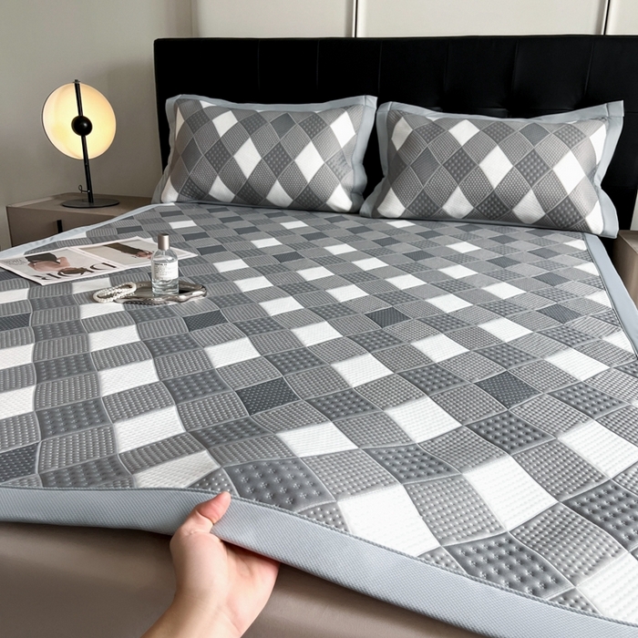 91家纺网 家纺一手货源 找家纺 慕尚家纺 2025新款泡泡大PE提花软席 小灰格