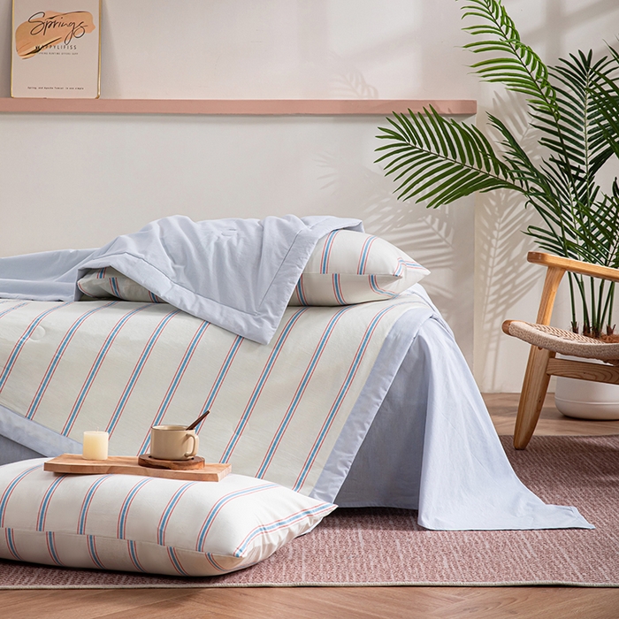 91家纺网 家纺一手货源 找家纺 吾诺 2025 全棉色织水洗棉夏被大豆夏被四件套被子被芯空调被夏凉被 新彩条