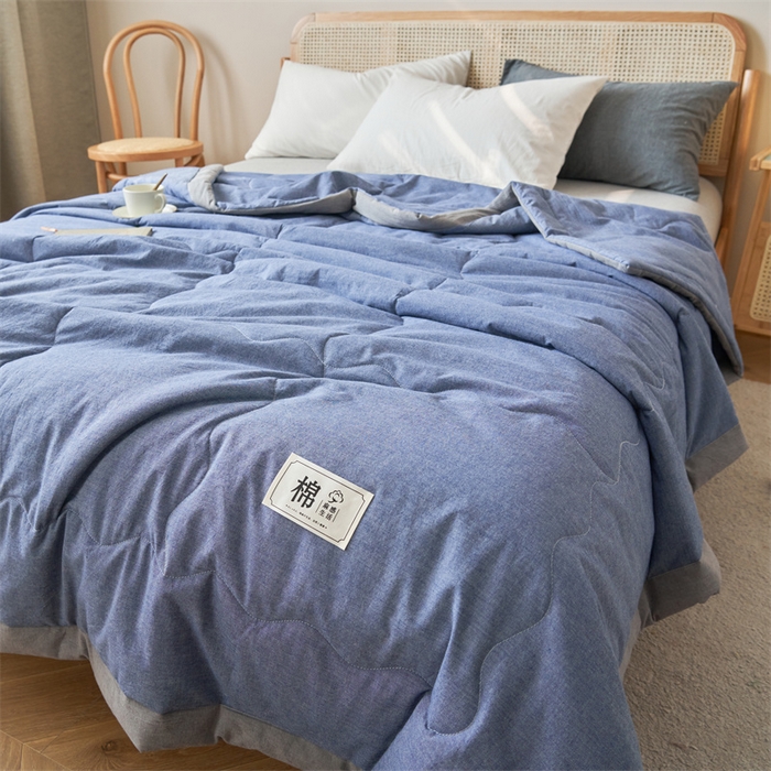 91家纺网 家纺一手货源 找家纺 金鹰 2025新款A类纯棉水洗棉色织棉花夏被全棉空调被夏凉被 轻奢蓝