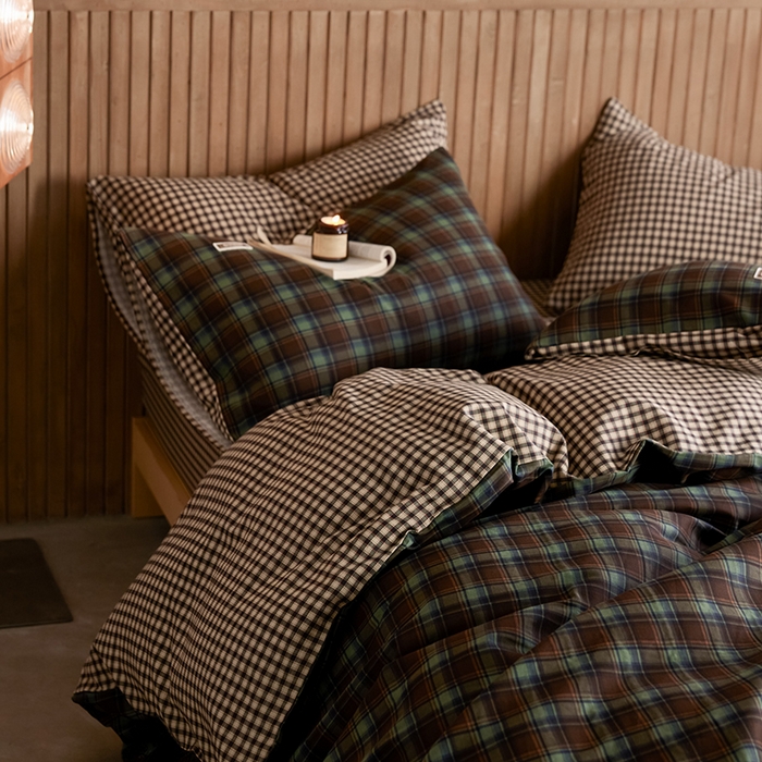 91家纺网 家纺一手货源 找家纺 安莱生活 2025 全棉双层纱苏格兰格纹系列四件套 苏格兰彩格