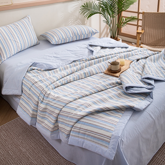 91家纺网 家纺一手货源 找家纺 吾诺 2025 全棉色织水洗棉夏被大豆夏被四件套被子被芯空调被夏凉被 彩条兰