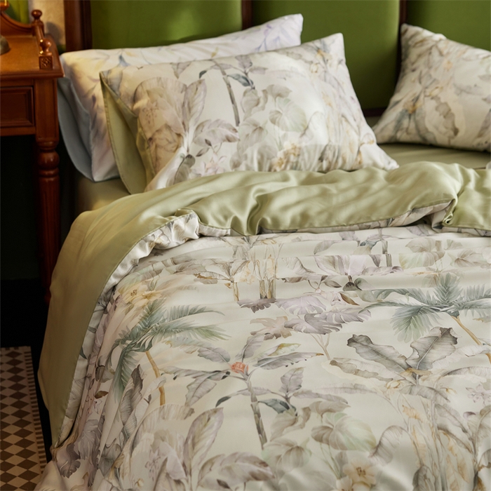 91家纺网 家纺一手货源 找家纺 时年家纺 2025新款莱赛尔天丝印花系列四件套栖鸣