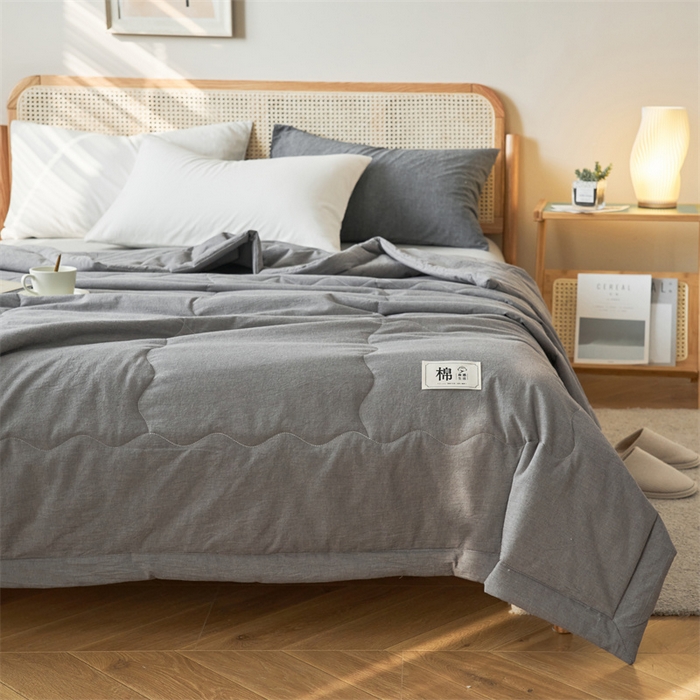 91家纺网 家纺一手货源 找家纺 金鹰 2025新款A类纯棉水洗棉色织棉花夏被全棉空调被夏凉被 绅士灰
