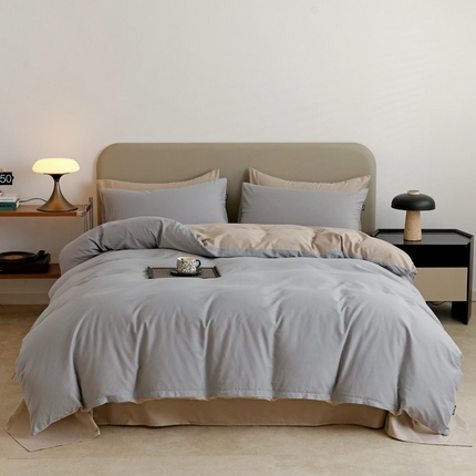 91家纺网 家纺一手货源 找家纺 2025年纯色双拼60支纯棉被套 浅灰+岩石灰