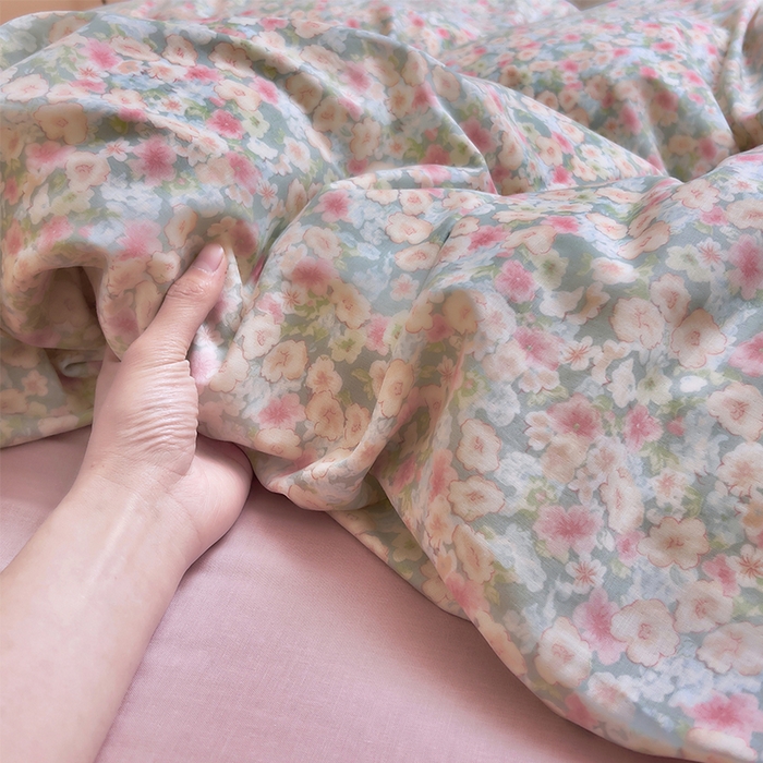 91家纺网 家纺一手货源 找家纺 优品阁  2025新款A类全棉有氧双层纱四件套 庭花香