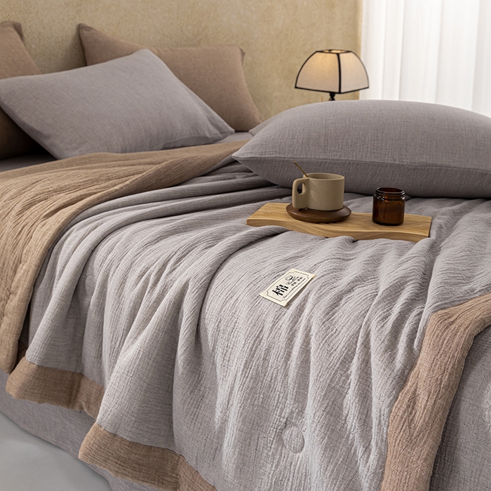 91家纺网 家纺一手货源 找家纺 吾诺 2025 纯色全棉泡泡双层纱夏被大豆夏被子被芯夏被四件套夏凉被空调被 泡沫灰