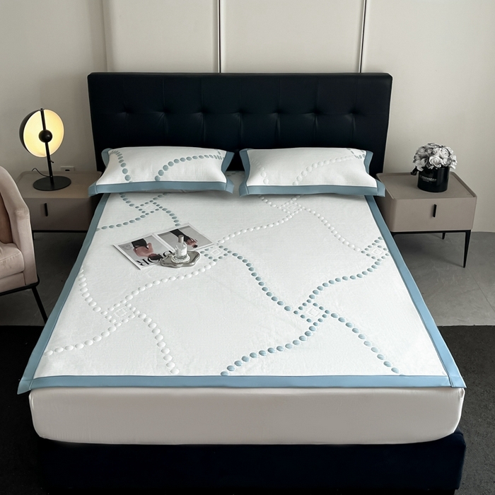 91家纺网 家纺一手货源 找家纺 慕尚家纺 2025新款泡泡大PE提花软席 小圆点 白蓝