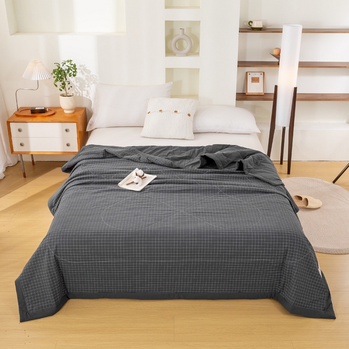 91家纺网 家纺一手货源 找家纺 美梦之都2025新款A类色织水洗棉夏被新疆棉花被空调被夏凉被被子被芯 潮格-黑