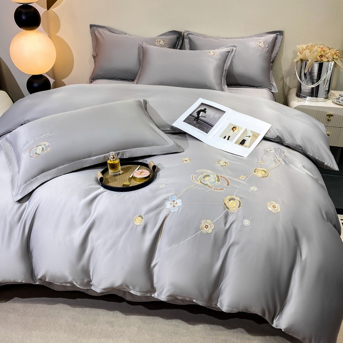 91家纺网 家纺一手货源 找家纺 慧菲 2025新款轻奢水洗天丝四件套-伊恋 伊恋-烟灰