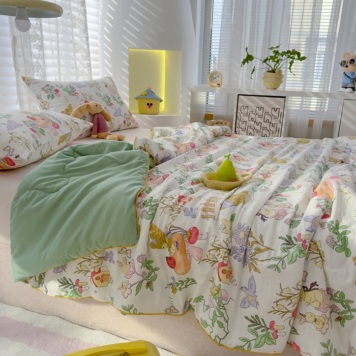 91家纺网 家纺一手货源 找家纺 贝扬思 2025新款水洗皱皱纱系列夏被夏凉被空调被（风格一） 蘑菇小熊