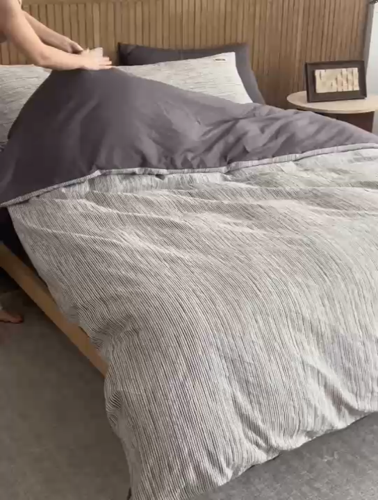 91家纺网 家纺一手货源 找家纺 安莱生活 2025 全棉立体色织提花四件套 摩卡黑