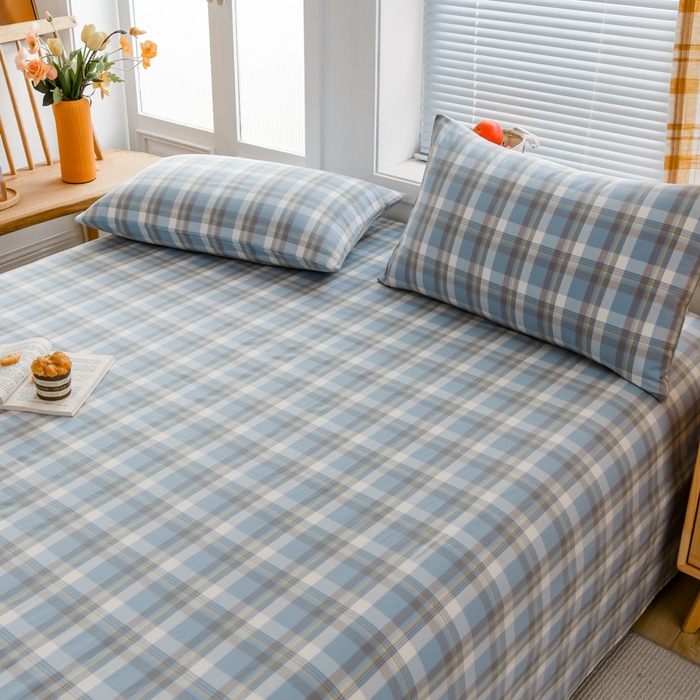 91家纺网 家纺一手货源 找家纺 柠萌家居 2025新款A类全棉色织水洗棉单床笠 遇见兰格