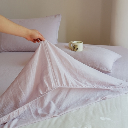 91家纺网 家纺一手货源 找家纺 （总）简纯主义 2025新款全棉有机雾感纱双层皱皱纱系列单床笠