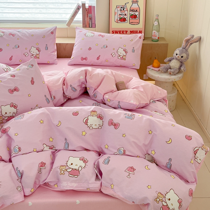 91家纺网 家纺一手货源 找家纺 博雅 2025新款三丽鸥卡通全棉印花小版四件套 小星星KT