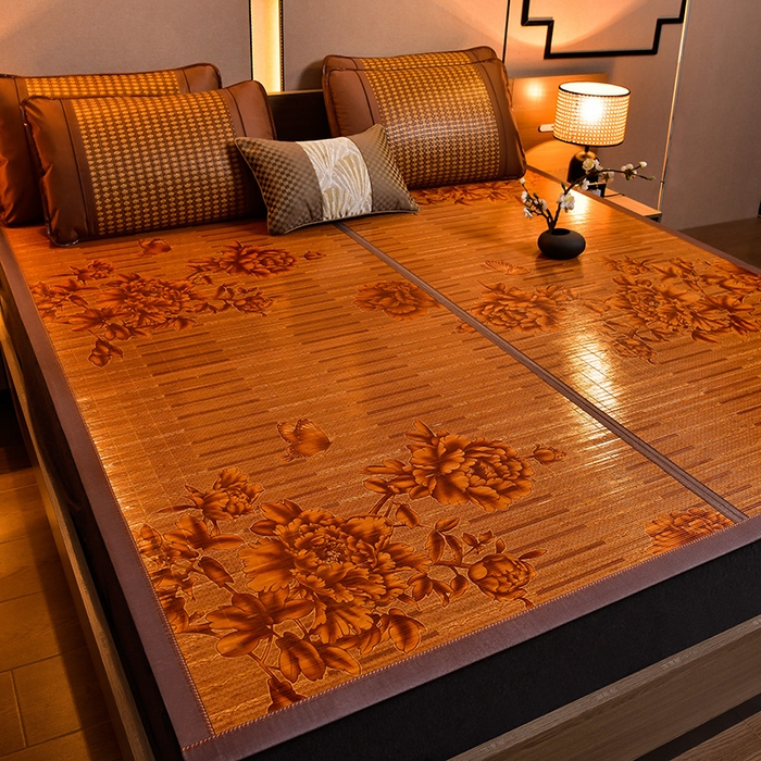 91家纺网 家纺一手货源 找家纺 苏迪凉席竹席2025新款竹席凉席冰丝席碳化双面印花藤草席 蝶恋花-棕