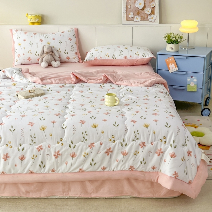 91家纺网 家纺一手货源 找家纺 梦舒羽2025新款小清新系列水洗棉夏被 夏日恋情