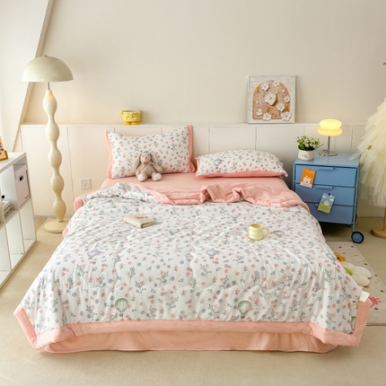 梦舒羽2025新款小清新系列水洗棉夏被 盛夏花园