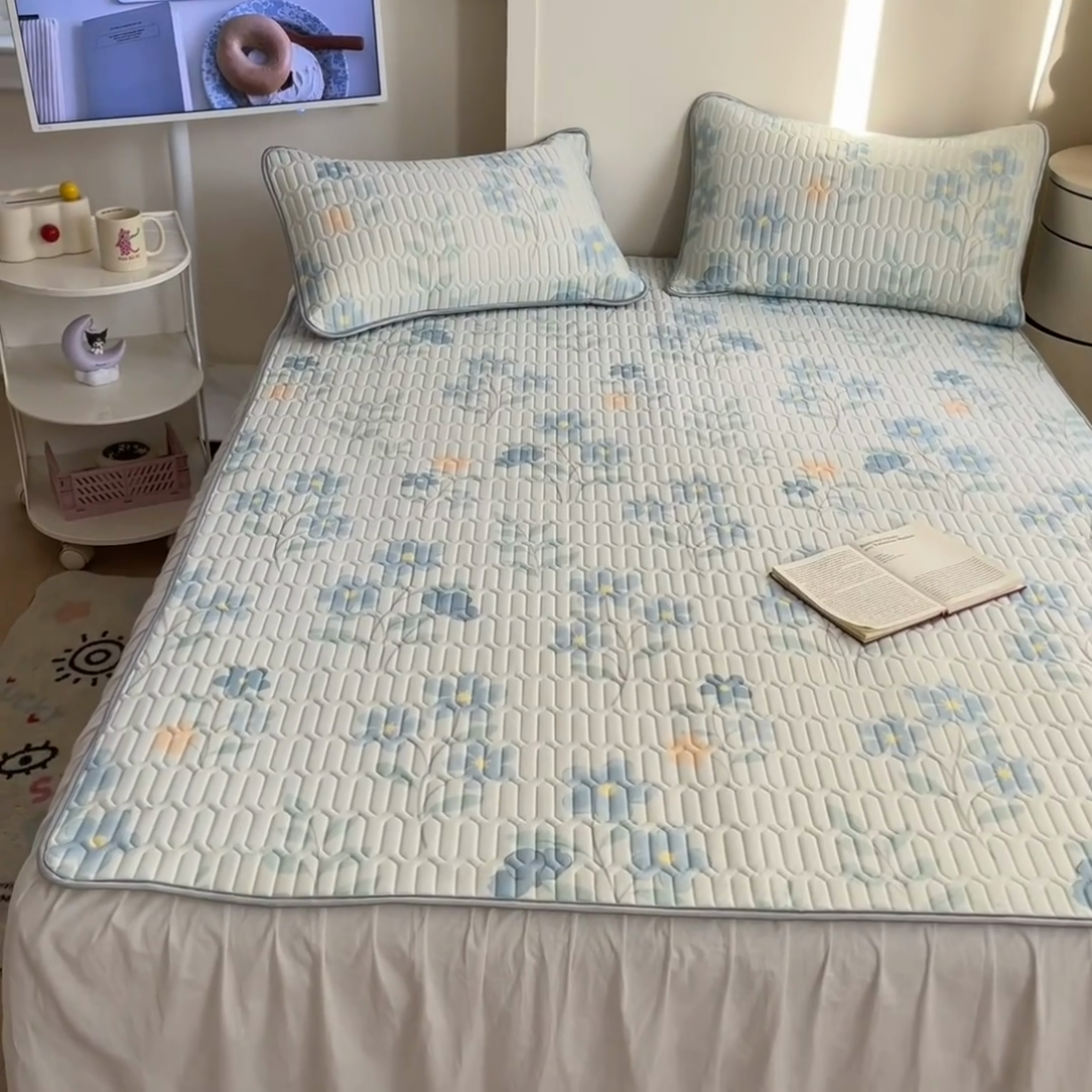 91家纺网 家纺一手货源 找家纺 川悦生活 2025新款小阪凉感丝印花凉席 水色花语