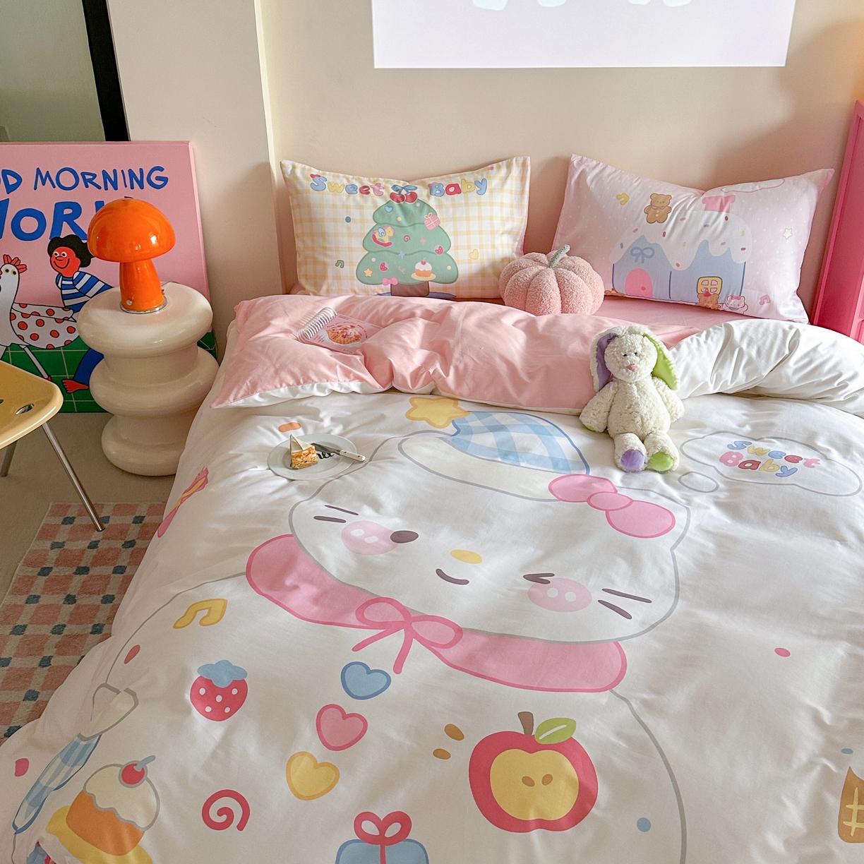 91家纺网 家纺一手货源 找家纺 美乐迪家纺 2025新款大版全棉四件套 派对小猫