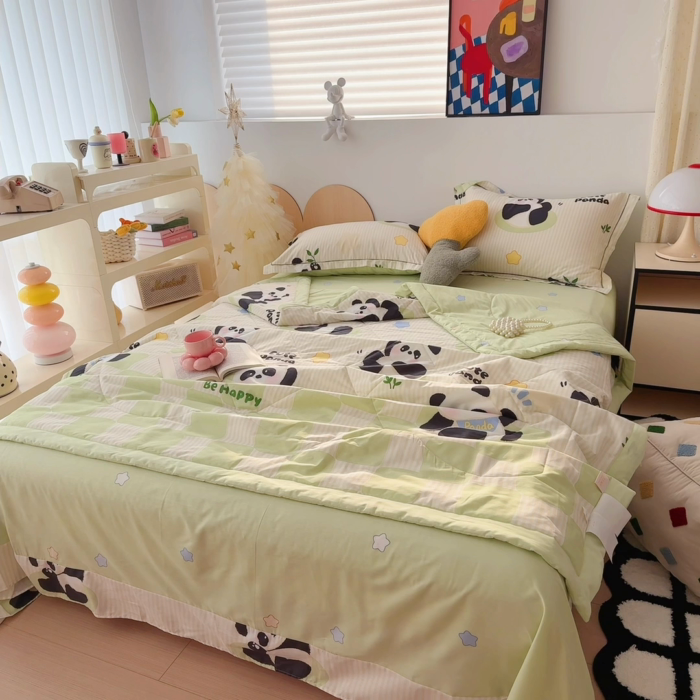 91家纺网 家纺一手货源 找家纺 于果 2025新款全棉纯棉夏被夏凉被空调被四件套 小熊猫