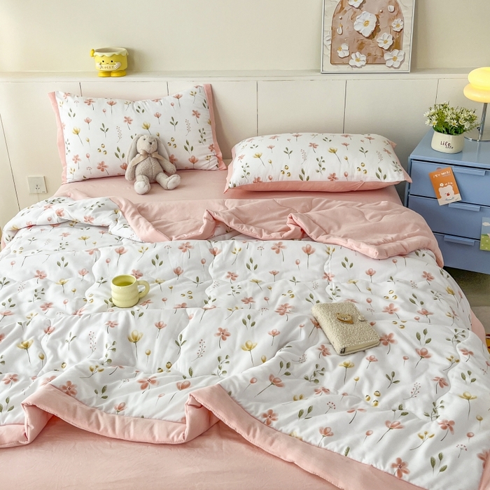 91家纺网 家纺一手货源 找家纺 梦舒羽2025新款小清新系列水洗棉夏被 夏日恋情