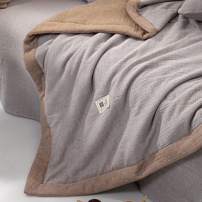 91家纺网 家纺一手货源 找家纺 吾诺 2025 纯色全棉泡泡双层纱夏被大豆夏被子被芯夏被四件套夏凉被空调被 泡沫灰