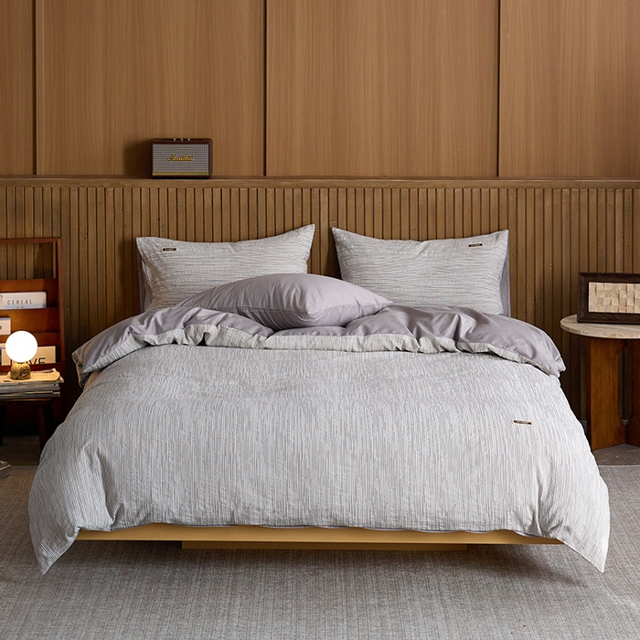 91家纺网 家纺一手货源 找家纺 安莱生活 2025 全棉立体色织提花四件套 摩卡灰