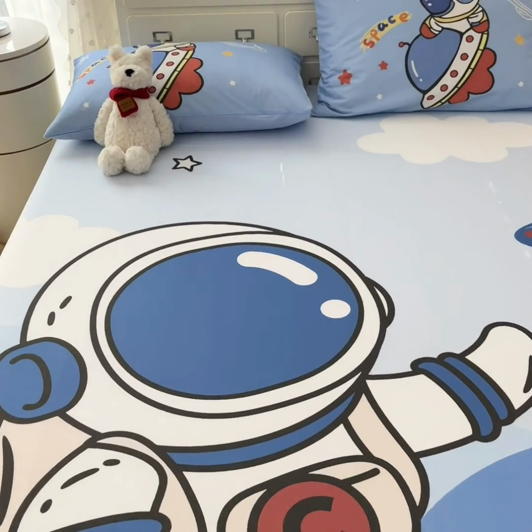 91家纺网 家纺一手货源 找家纺 金爱家2025新款全棉大版印花单品系列-纯棉太空人 单品-星球太空人