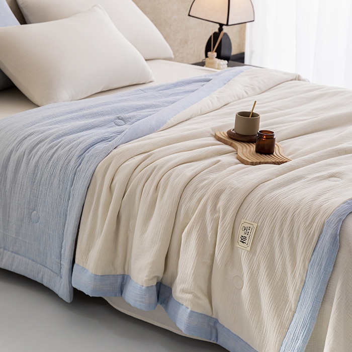 91家纺网 家纺一手货源 找家纺 吾诺 2025 纯色全棉泡泡双层纱夏被大豆夏被子被芯夏被四件套夏凉被空调被 仙仙米