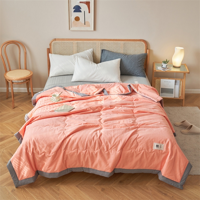 91家纺网 家纺一手货源 找家纺 金鹰 2025新款A类纯棉水洗棉色织棉花夏被全棉空调被夏凉被 活力橙